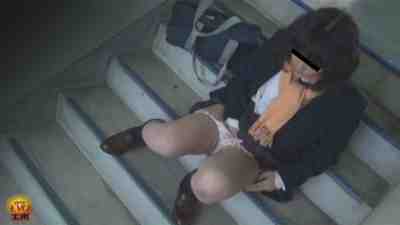 校内隠撮ＪＫ非常階段オナニー